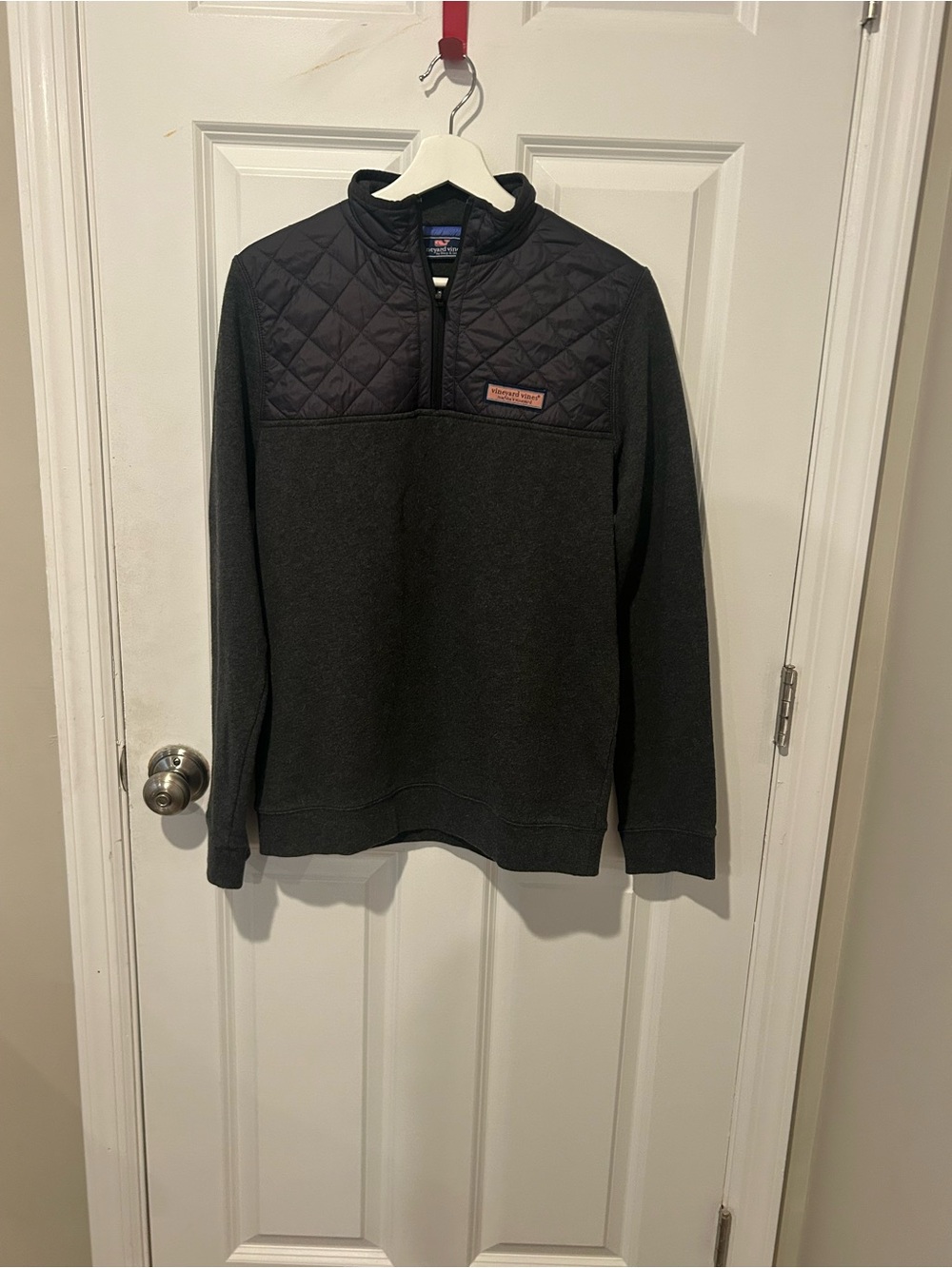 Vineyard Vines Boy's Quilted Shoulder Half-Zip Pullover - Charcoal, L (18)